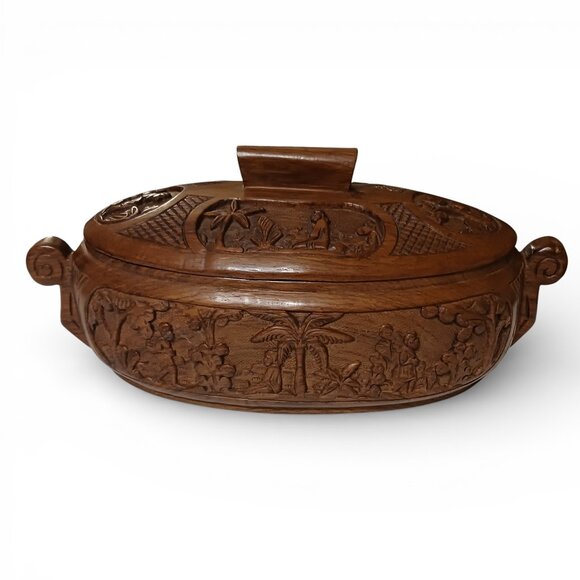 Vintage Madagascar Carved Wood Dish Tribal Handcrafted Decorative Art Piece - Picture 3 of 16